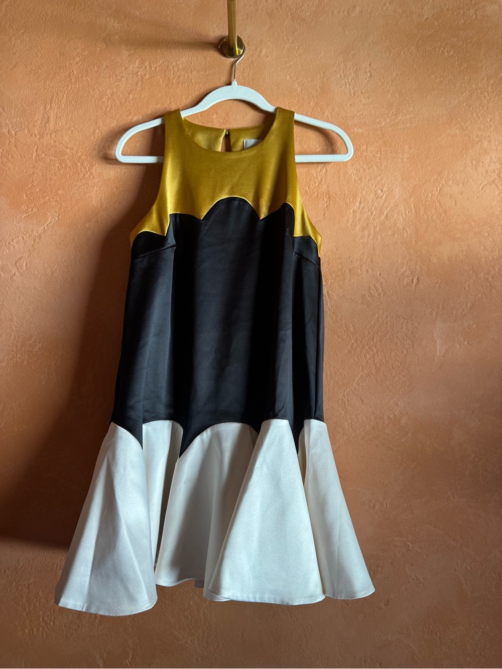 Maeve Scalloped Flare Mini Dress Black Gold Ivory Size S NWT - Picture 3 of 12